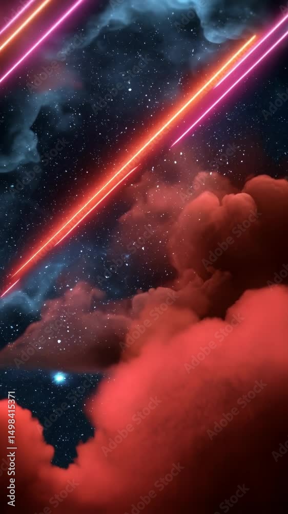 Sticker vibrant space scenery featuring nebula clouds and linear lights floating through a starry cosmos.
