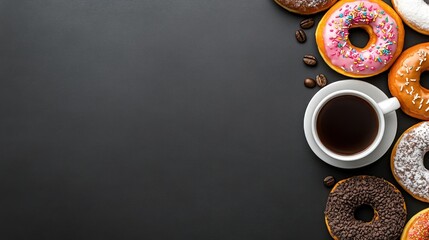 Sweet Coffee Break: Donuts and Coffee on Dark Background