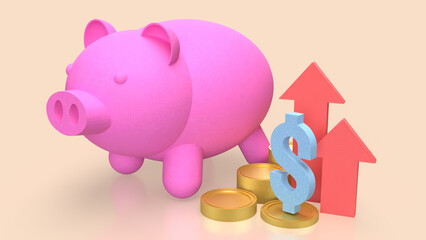 The Piggy Bank and coins for Business concept 3d Rendering.