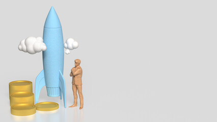 The Rocket and coins for Startup concept 3d Rendering.