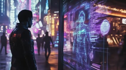 Futuristic Cityscape with Hologram