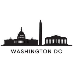 Vector Washington DC skyline. Travel Washington DC famous landmarks. Business and tourism concept for presentation, banner, web site. Vector black silhouette. with white background