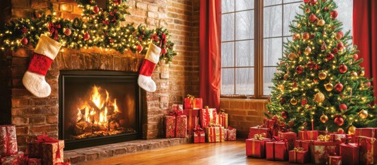 a cozy christmas scene featuring a decorated christmas tree with