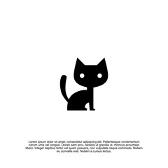 Abstract feline illustration presents a clean, solid black vector design cat with a simple, geometric shape sitting, set against a pristine white background to ensure clarity
