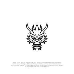 Mystical Dragon Head Icon: A Minimalist Line Art Design Showcasing Traditional Eastern Symbolism with Intricate Details on a Clean, White Canvas Background