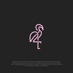 Elegant Flamingo Line Art: Minimalist Pink Icon Against a Black Backdrop for Modern Designs and Creative Projects, perfect for logo creation or stylistic representation