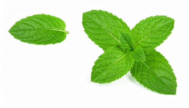 Fresh mint leaves on white background with full depth of field for herbal, tea, or beverage concept