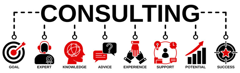 Consulting banner web icon vector illustration concept for business consultation with an icon of goals, expert, knowledge, advice, experience, support, potential, and success