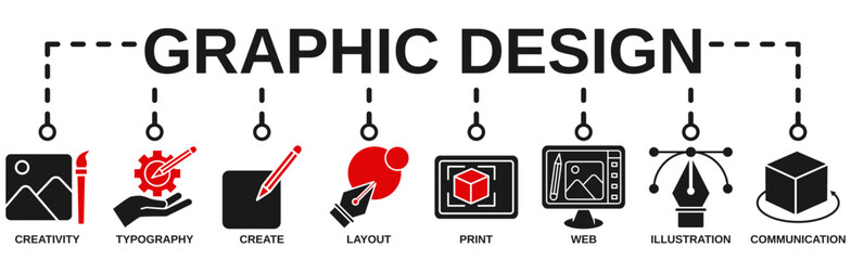 Graphic design banner web icon vector illustration concept with icon of creativity, typography, create, layout, print, web, illustration and communication 