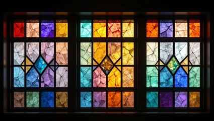 Beautiful stained glass window showcasing vibrant colors and intricate designs, adding charm to any architectural space.