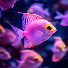 Naklejka premium Pink fish swimming in a tank, cute