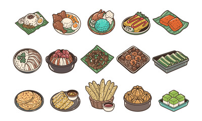 Malaysia foods graphic vector illustration set