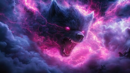 Furious Spectral Wolf Amidst a Storm: Digital Art