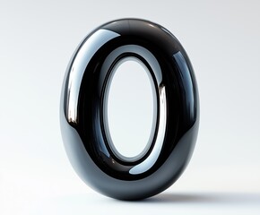A black number zero stands upright. Its surface is glossy and smooth.