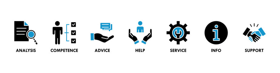 Problem solving banner web icon vector illustration concept with icon of analysis, competence, advice, help, service, info, and support