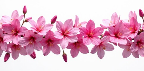 cosmic pink flowers in floral garland isolated on white background, isolated background, , floral garland
