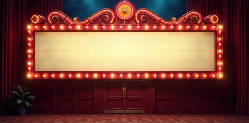 Old cinema marquee with blank spaces for film titles or event listings in a nostalgic style, vintage marquee, classic signage, film titles