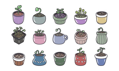 Pot with seeds graphic vector illustration set