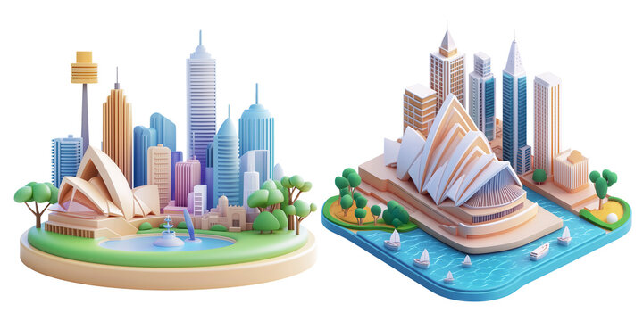 Stylized 3D Model of a Sidney City of Australia with Iconic Opera House
