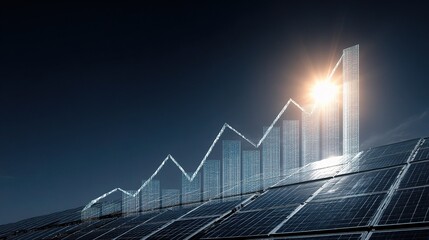 Solar Panels with Graphs Rising Toward the Sun in Modern Design