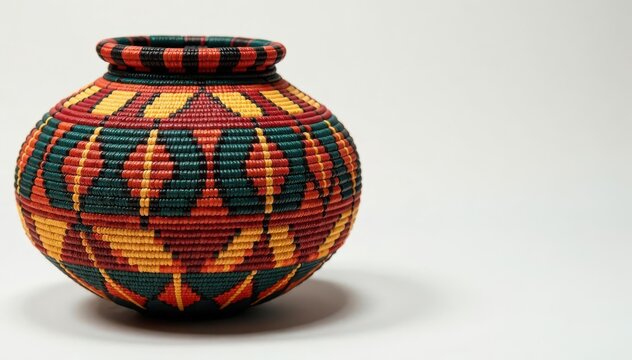 Traditional Ndebele art patterns on woven basket, Ndebele design, South African craft, Zulu and Tsonga culture