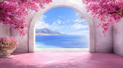 Serene Coastal View Through a Romantic Archway