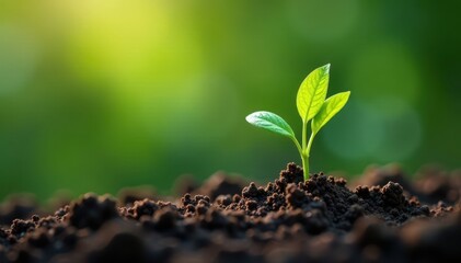 Young sapling emerges from soil with delicate green leaves, foliage, young, tree