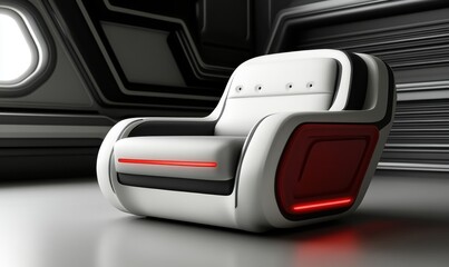 Obraz premium Futuristic armchair in modern space, glowing accents, sleek design, website banner