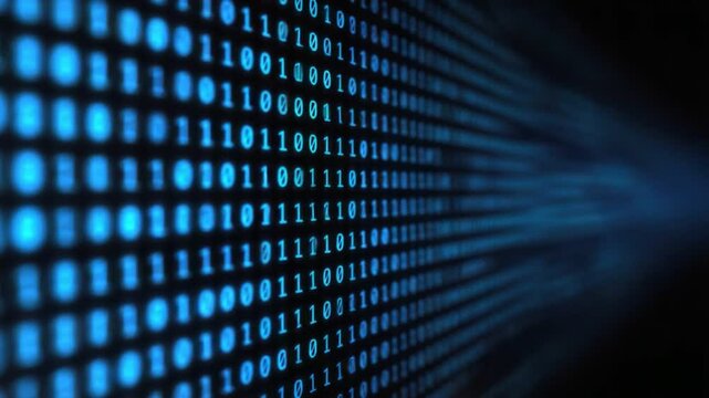 Digital Flow: An immersive digital landscape comprised of binary code streams. A striking visual representation of data, networks and information flow. 