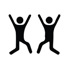 Two People Raising Hands Icon. Silhouette Illustration of People Raising Hands. Cooperation. Teamwork.