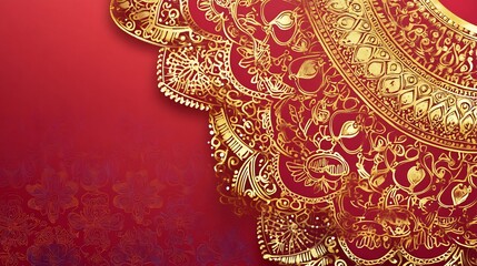 Blank wishcard intricate Indian henna designs rich reds and golds no text culturally respectful and Adobe Stock compliant