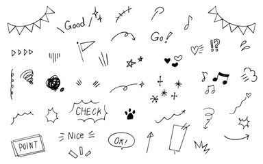 手描きのあしらいの漫符イラスト アイコンセット(モノクロ)