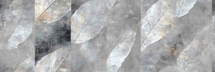 Tiles with leaf-like patterns on a rough concrete backdrop - Seamless , pattern , background , tile