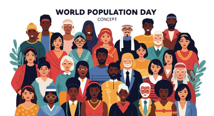 Diverse people of different cultures and ages – World Population Day vector illustration