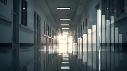 Serene Hospital Corridor with Reflections and Light Play