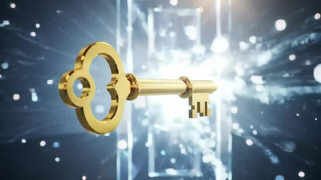 Golden key against blue background
