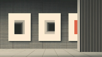 Three blank white digital billboards in a modern exhibition space. 3d rendering. minimalist. Illustration