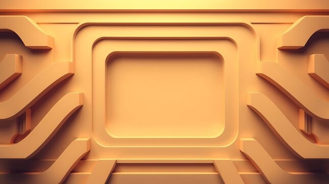 Abstract 3D illustration of a glossy gold background with an empty square frame.