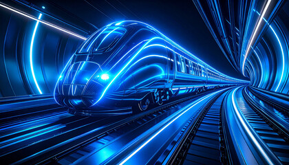 Fototapeta premium Abstract Illustration of Modernistic Bullet Train in Subway