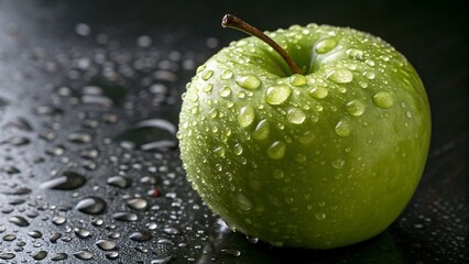 green apple with drops