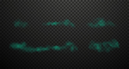 Set of toxic green smell, fog. Vector illustration.