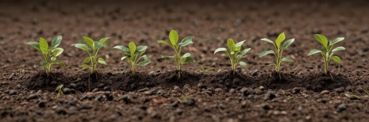 Fototapeta premium Multiple bean seedlings in soil, various growth stages, roots, germination
