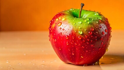  apple with drops of water on the table
