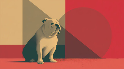 White english bulldog sitting on pink background, minimalist photography style, vertical format generative ai. minimalist. Illustration
