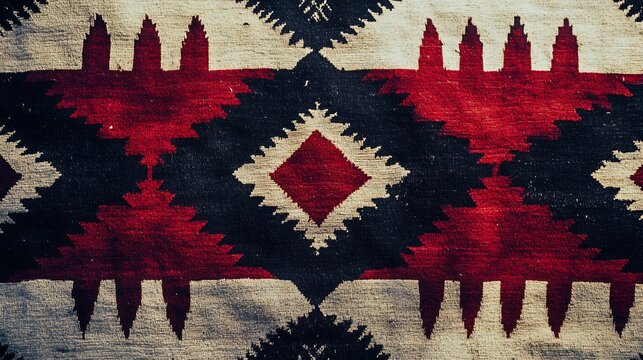 Blank wishcard Native American blanket patterns bold red and black no text culturally respectful and Adobe Stock compliant