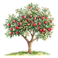 Apple tree illustration with red apples