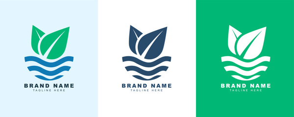 Water Leaf Simple Logo Design Template Illustration, blue water drop and green leaf vector design, water leaf logo design, Ecology green vector design