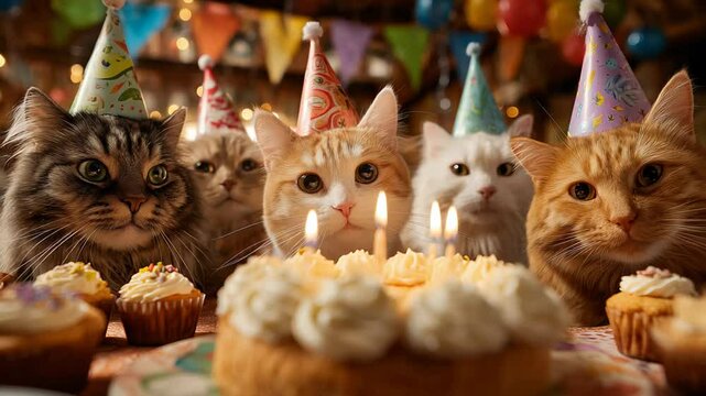 Festive felines celebrate birthday party