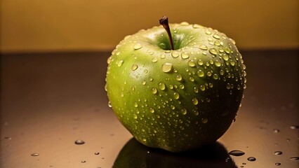 green apple with water drops