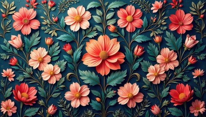 Intricate floral design, repeating seamlessly across surface, tileable, geometric, style